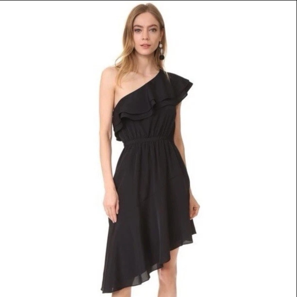 LIKELY‎ Delbarton One Shoulder Ruffle Dress Size 4 Black NWT Asymmetrical